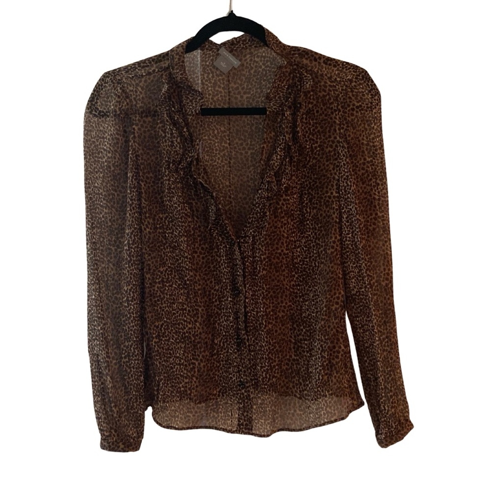 Ann Taylor Leopard Sheer Ruffle Blouse Size 0